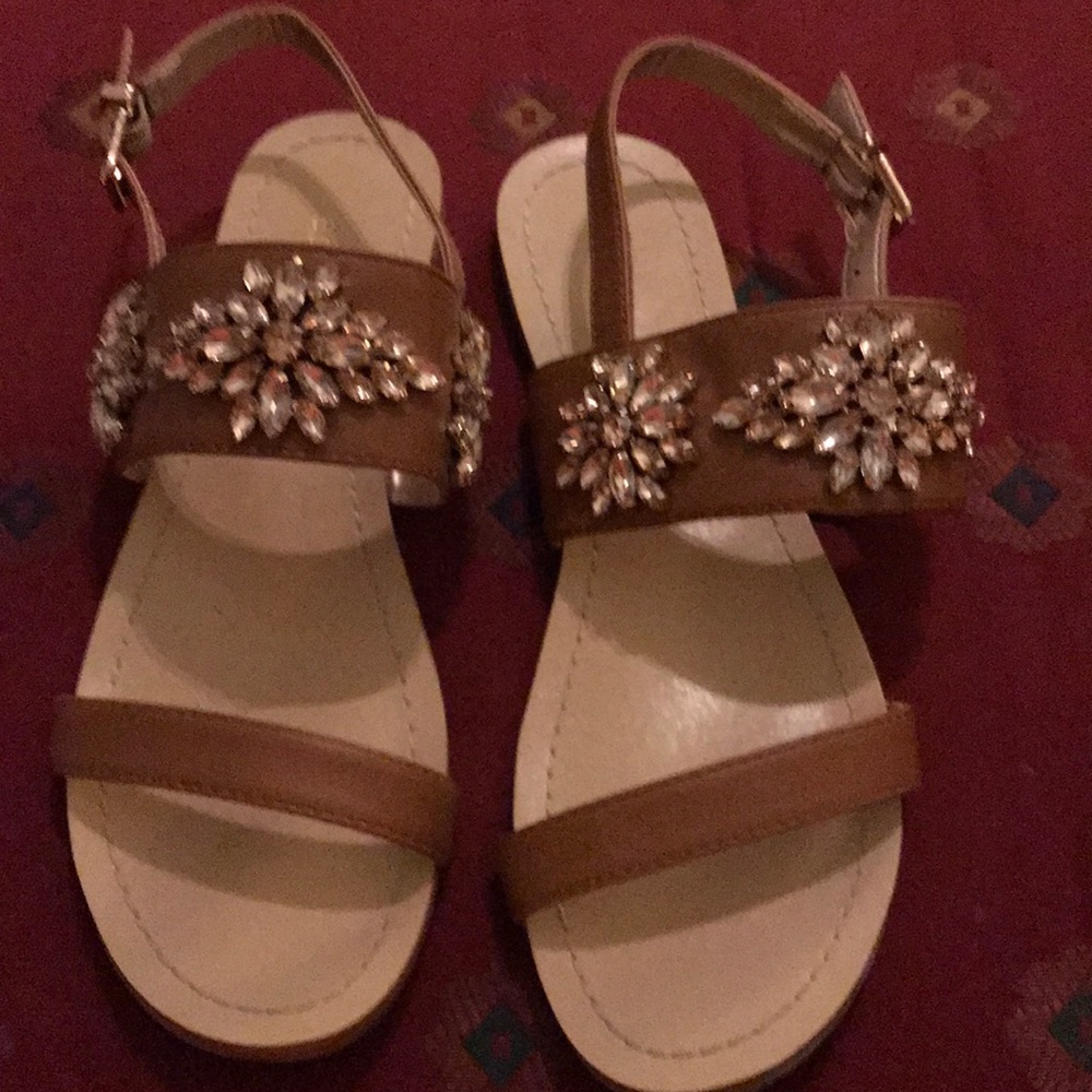 BCBGeneration Brown Jeweled Leather Sandals